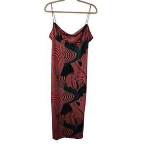 Pretty Little Thing Plus Pink‎ Abstract Print Cup Detail Midi Dress NWT Size 14